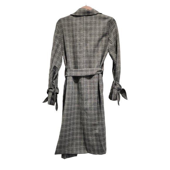 SOLD Grey plaid striped trench coat jacket - Picture 2 of 3